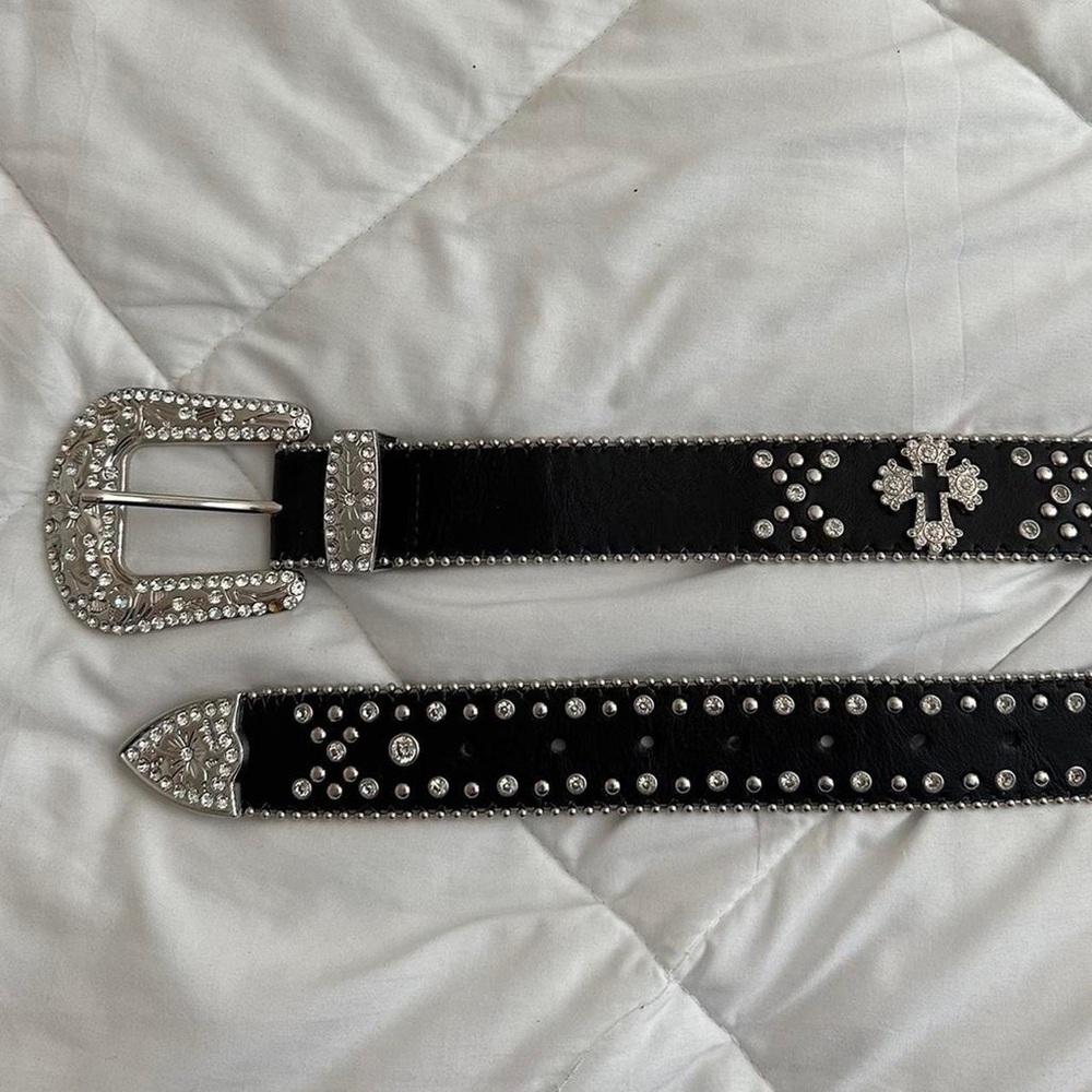 black rhinestone bedazzled cross belt